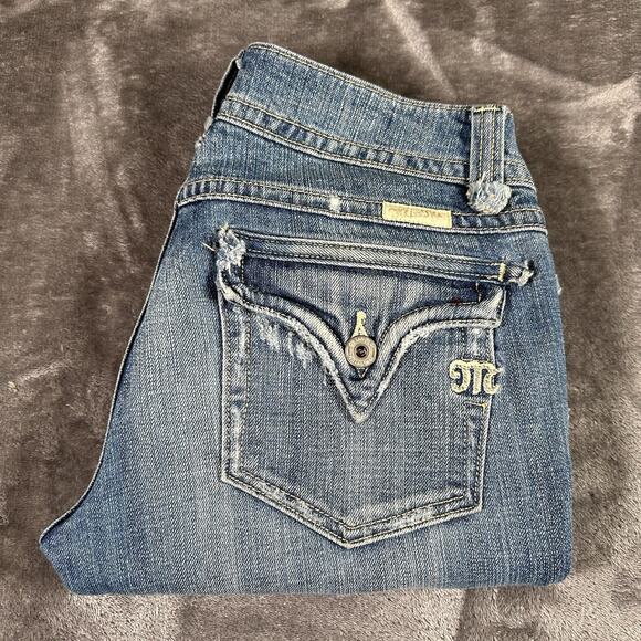 Miss Me Jeans Women’s 28 Blue Capri Embellished Cuffs Distressed Denim‎ Pants - Picture 1 of 14
